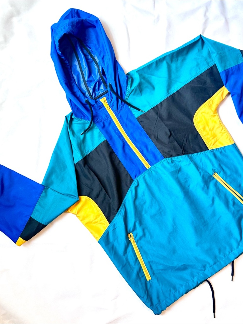 Urban Outfitters Colorblock Rain Anorak — Blue, Teal & Yellow